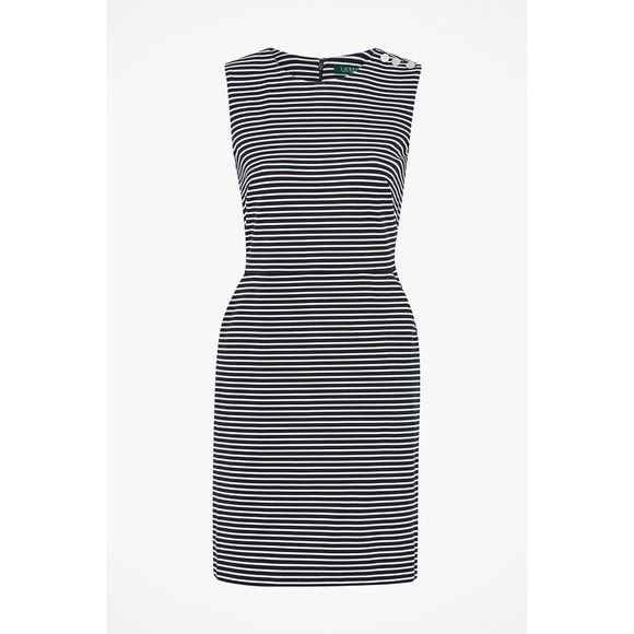 Lauren Ralph Lauren Ponte Mini Dress Gold Buttons Navy White Stripe Nautical XXL - Picture 1 of 11